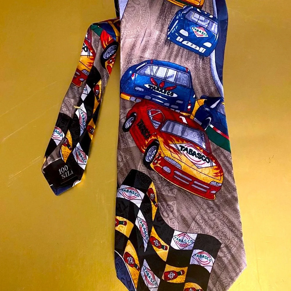Men's Necktie Auto Racing Theme 100% Silk Tabasco  Brand
